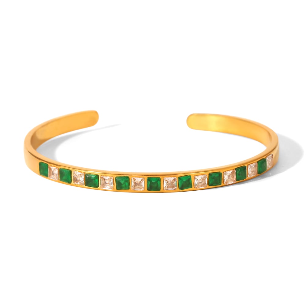 1 Piece Luxurious Stainless Steel Gold Color Zircon Bangle