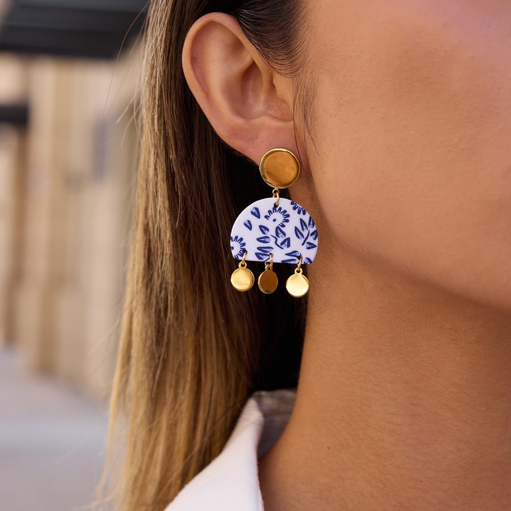 1 Pair Gorgeous Flower Heart Polymer Clay Gold Color Women's Drop Earrings Picture6