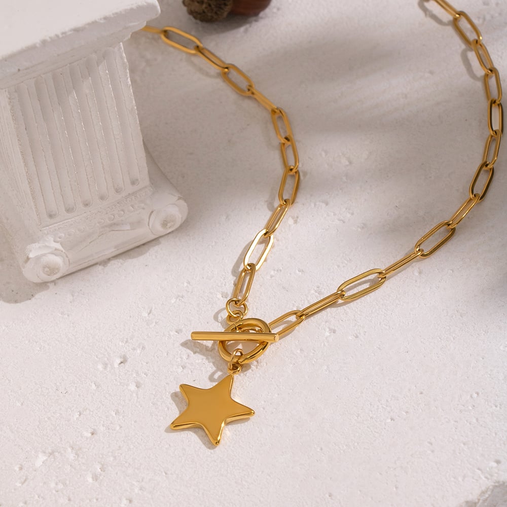 Collier pendentif en acier inoxydable doré en forme d&#39;étoile (1 pièce) Image3