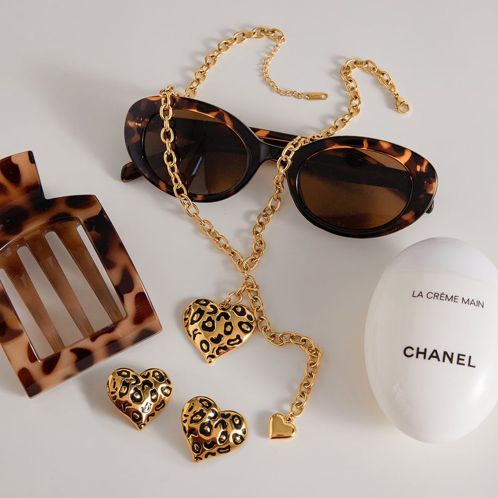 Sexy Leopard Print Stainless Steel Gold Color Women's Jewelry Sets h5Picture5