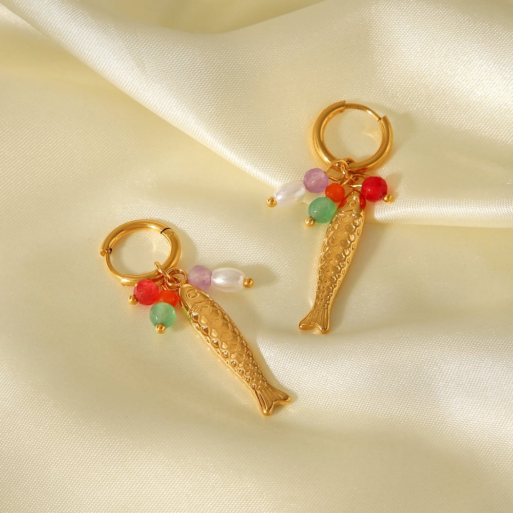 1 Pair Fish Shape Stainless Steel Gold Color Drop Earrings h5Picture3