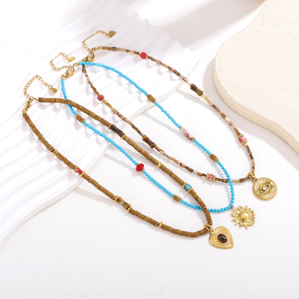 Collar de cuentas clásico con flores y piedras naturales para mujer, 1 pieza h5Imagen4