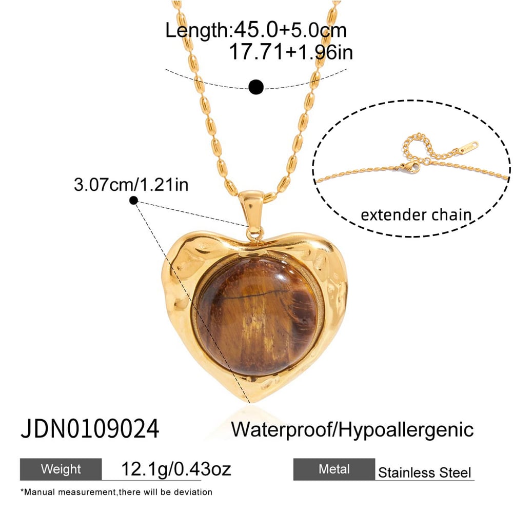 Classic Heart Stainless Steel Gold Color Natural Stone Women's Jewelry Sets h5Picture2