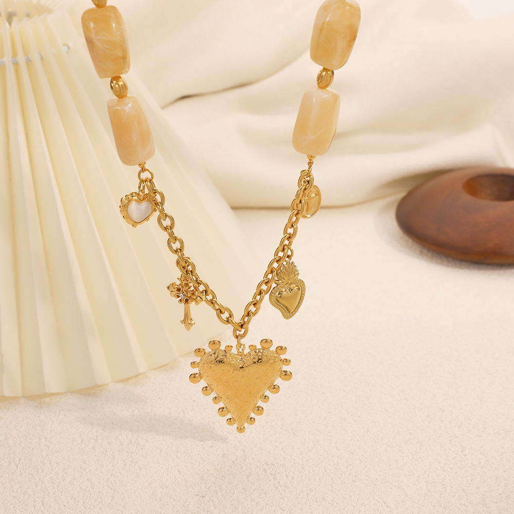 Collier pendentif luxueux en acier inoxydable pour femme, motif cœur, croix et cercle h5Image3