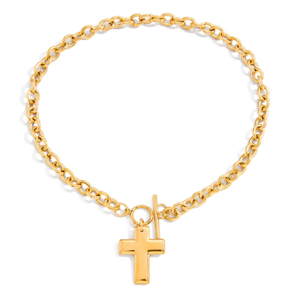 1 Piece Minimalist Cross Stainless Steel Gold Color Women's Pendant Necklaces 