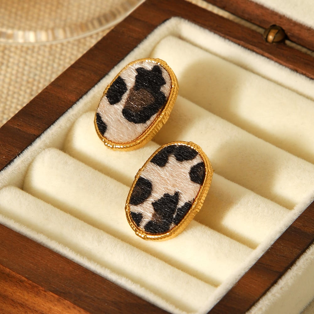 1 Pair Leopard Pattern Stainless Steel Gold Color Stud Earrings h5Picture4