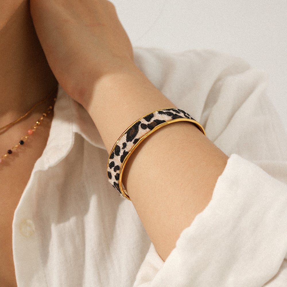 1 Piece Leopard Stainless Steel Gold Color Bangle Picture3