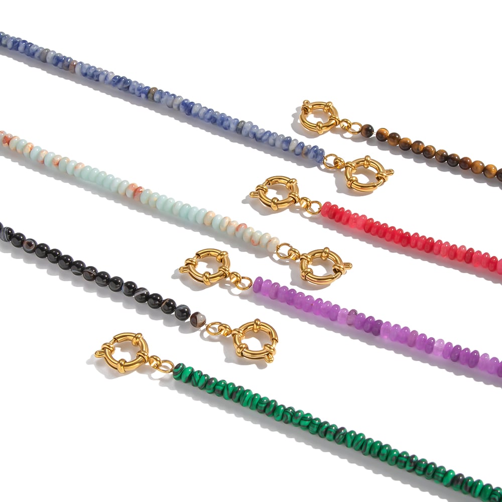 1 Piece  Natural Stone Beads Gold Color DIY Beaded Bracelet Picture5