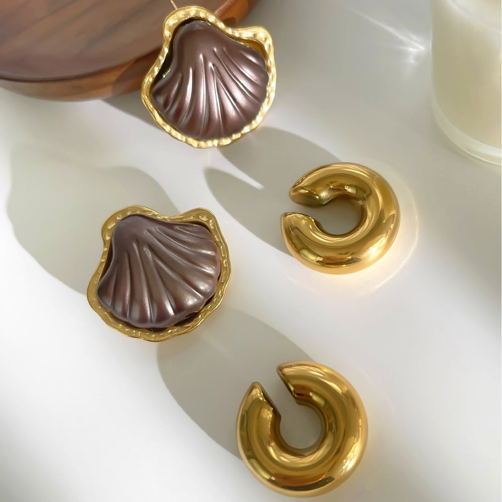 1 Pair Shell Stainless Steel Gold Color Acrylic Earring Set Picture4