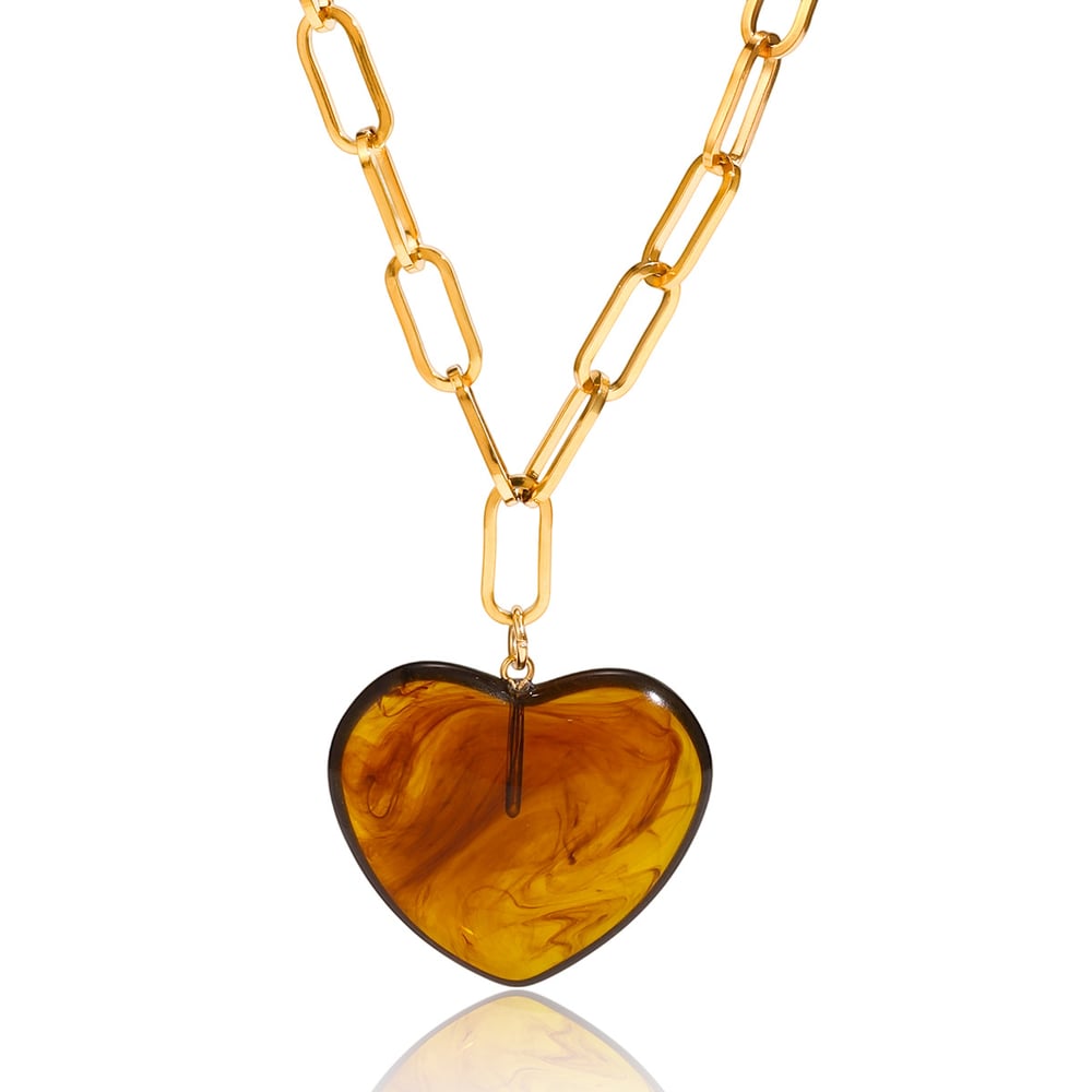 1 Piece Bohemian Heart Stainless Steel Gold Color Acrylic Women's Pendant Necklaces 