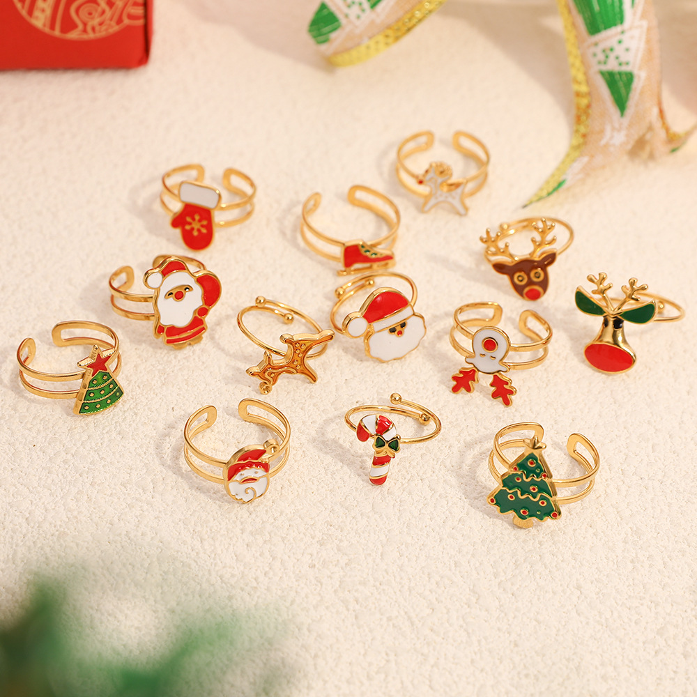 Bagues de déclaration pour femmes en acier inoxydable avec bottes de plantes de Noël, 1 pièce h5Image3