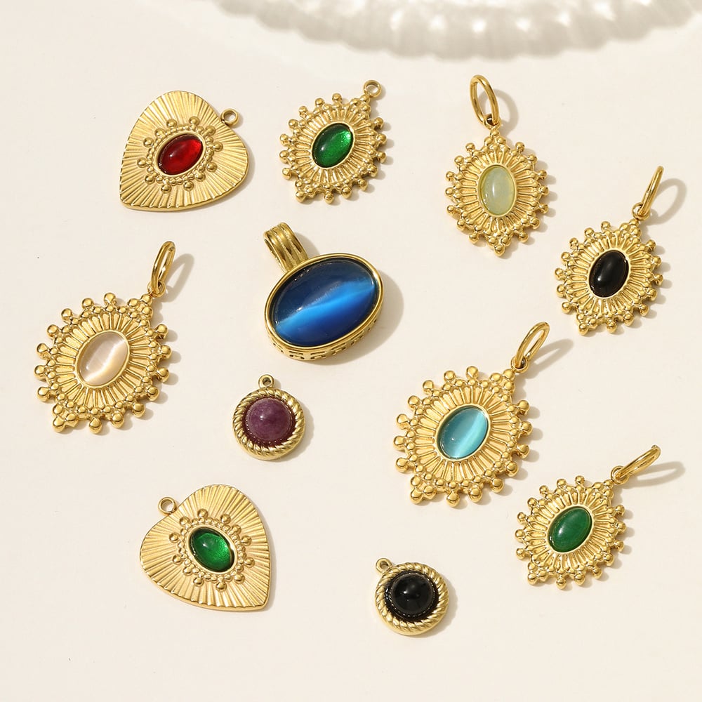 1 Piece Luxurious Natural Stone Circle Stainless Steel Women's Pendants Picture4