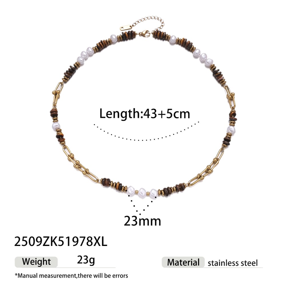 Halsketten-Set mit Anhänger aus Natursteinperlen und Edelstahl