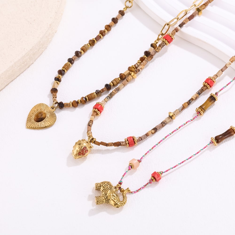 Collar con colgante clásico de elefante y piedras naturales para mujer (1 pieza) Imagen5