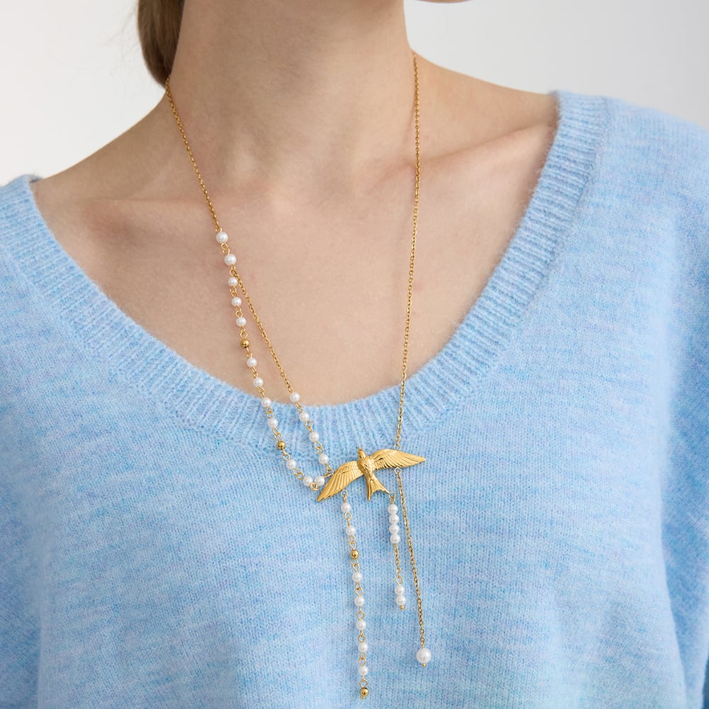 1 Piece Elegant Tassel Birds Stainless Steel Gold Color Women's Pendant Necklaces Picture4