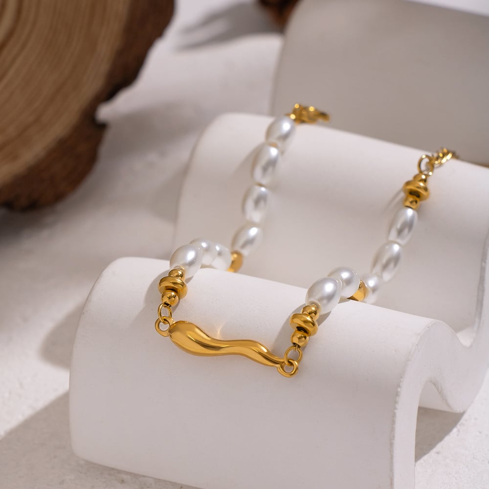 Bracelet en acier inoxydable doré avec perles (1 pièce) Image3