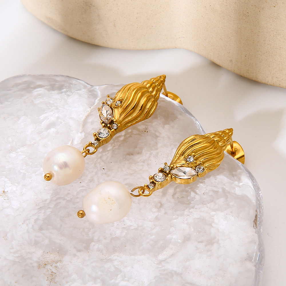 1 Pair Luxurious Retro Turtle Stainless Steel   Gold Color  Zircon Women's Dangle Earrings Picture4