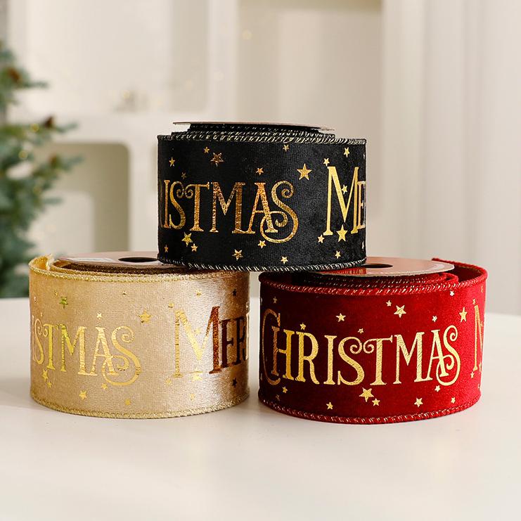 1 Piece Christmas Gold Stamp Velvet Ribbon Party Supplies Picture4
