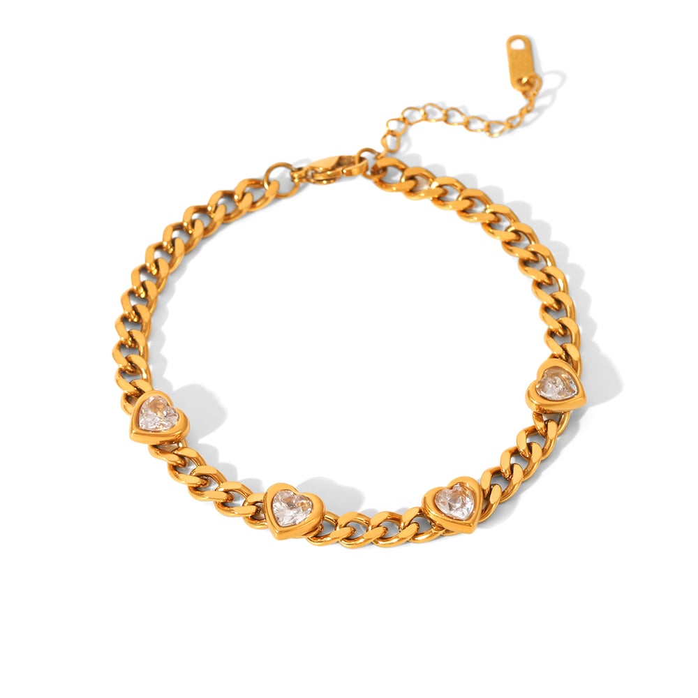 1 Piece Luxurious Series Stainless Steel Gold Color Zircon Chain Bracelet