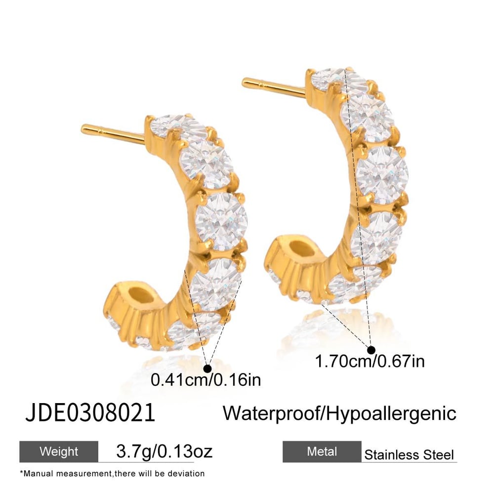 1 Pair Luxurious Circle Stainless Steel Gold Color Zircon Women's Hoop Earrings h5Picture2