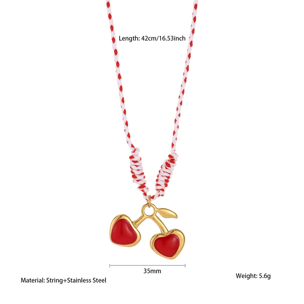 1 collar colgante lujoso de acero inoxidable con cereza roja para mujer