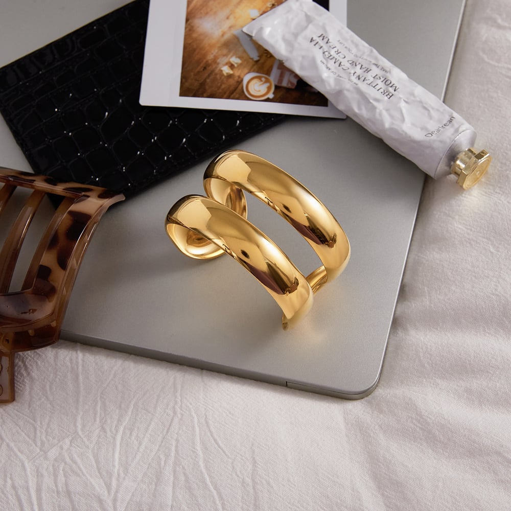 1 Piece Classic Solid Color Stainless Steel Gold Color Women's Bangles Picture5