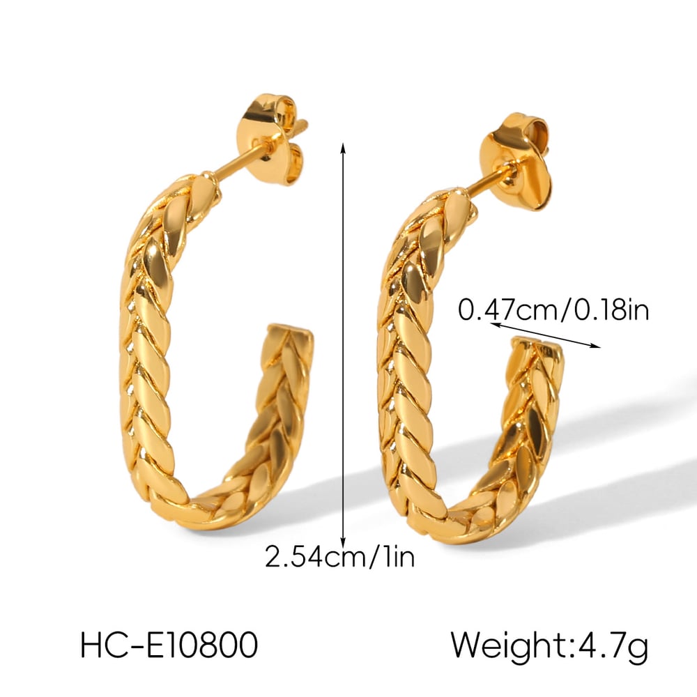 1 Pair C-shape Stainless Steel Gold Color Hoop Earrings h5Picture2