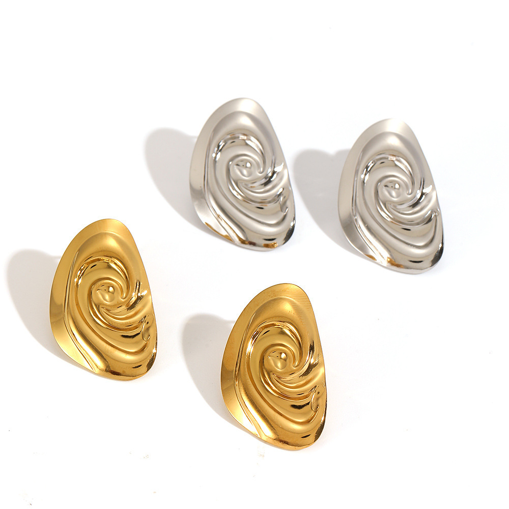 1 Pair Vortex Pattern Stainless Steel Gold Color Stud Earrings Picture3