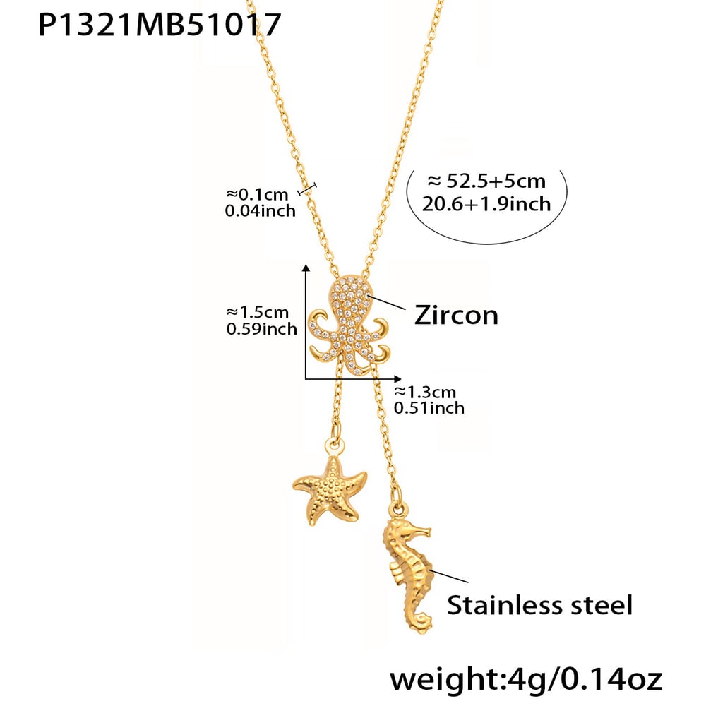 1 Piece Marine Series Stainless Steel Gold Color Zircon Women's Pendant Necklaces Picture2