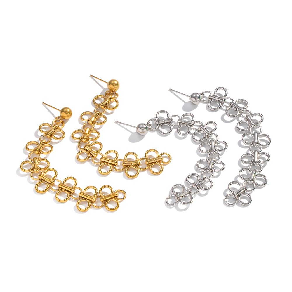 1 paire de boucles d'oreilles pendantes romantiques en acier inoxydable couleur or avec motif de fleurs h5Image5