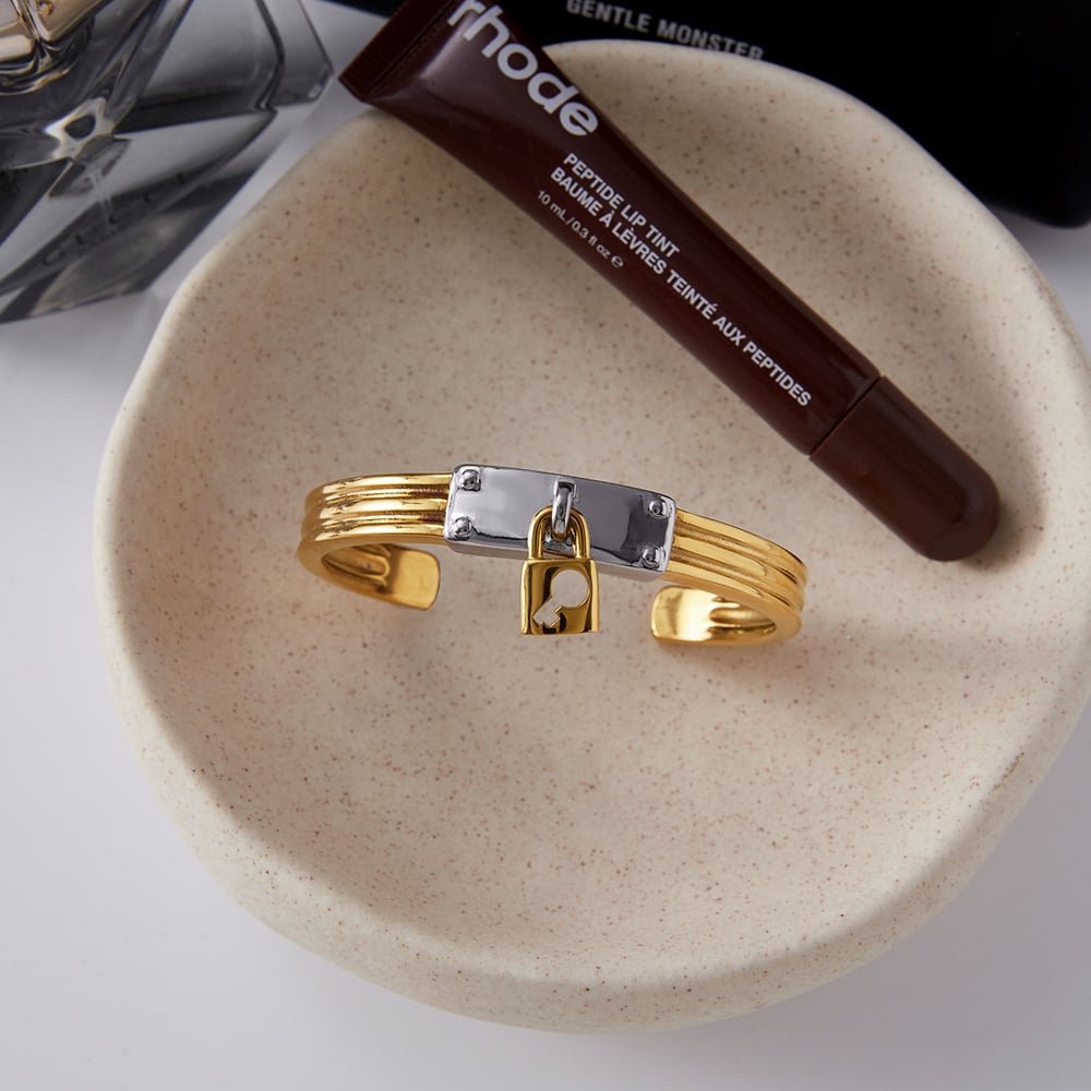 Modern Lock Stainless Steel Gold Color Women's Jewelry Sets h5Picture6