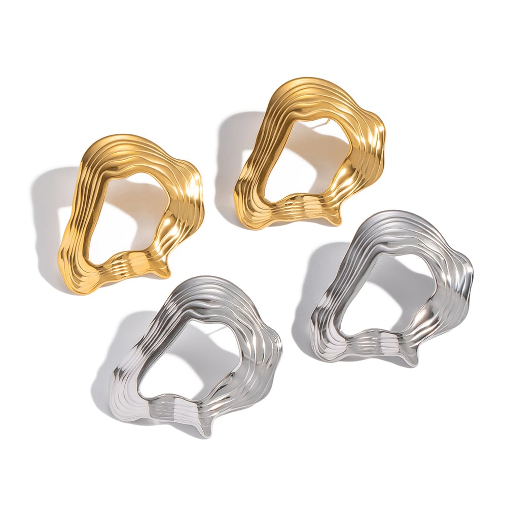1 paire de boucles d'oreilles à tige en acier inoxydable de forme irrégulière, couleur or h5Image5