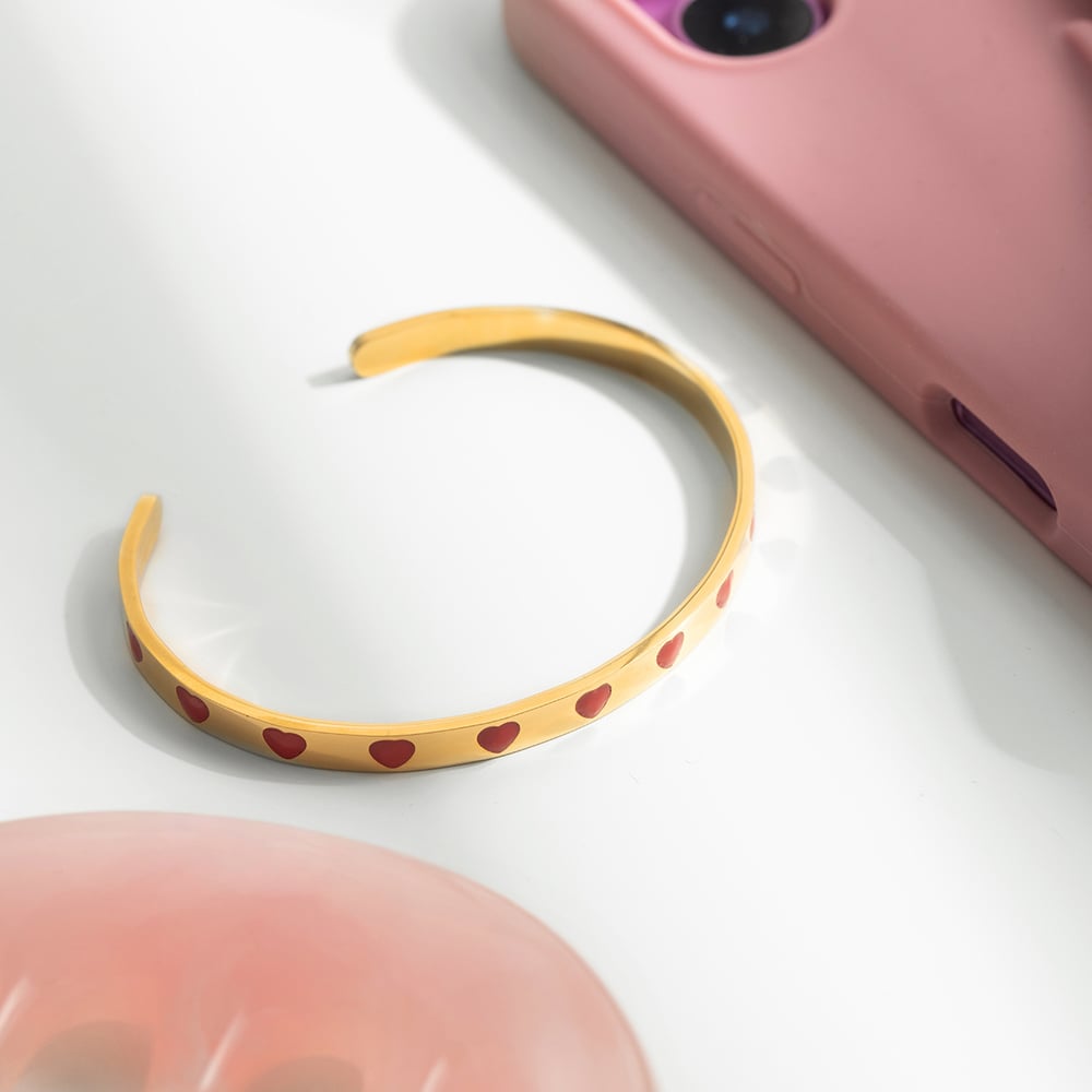 1 Piece Romantic Red Heart Stainless Steel Gold Color Women's Cuff Bracelets Picture6