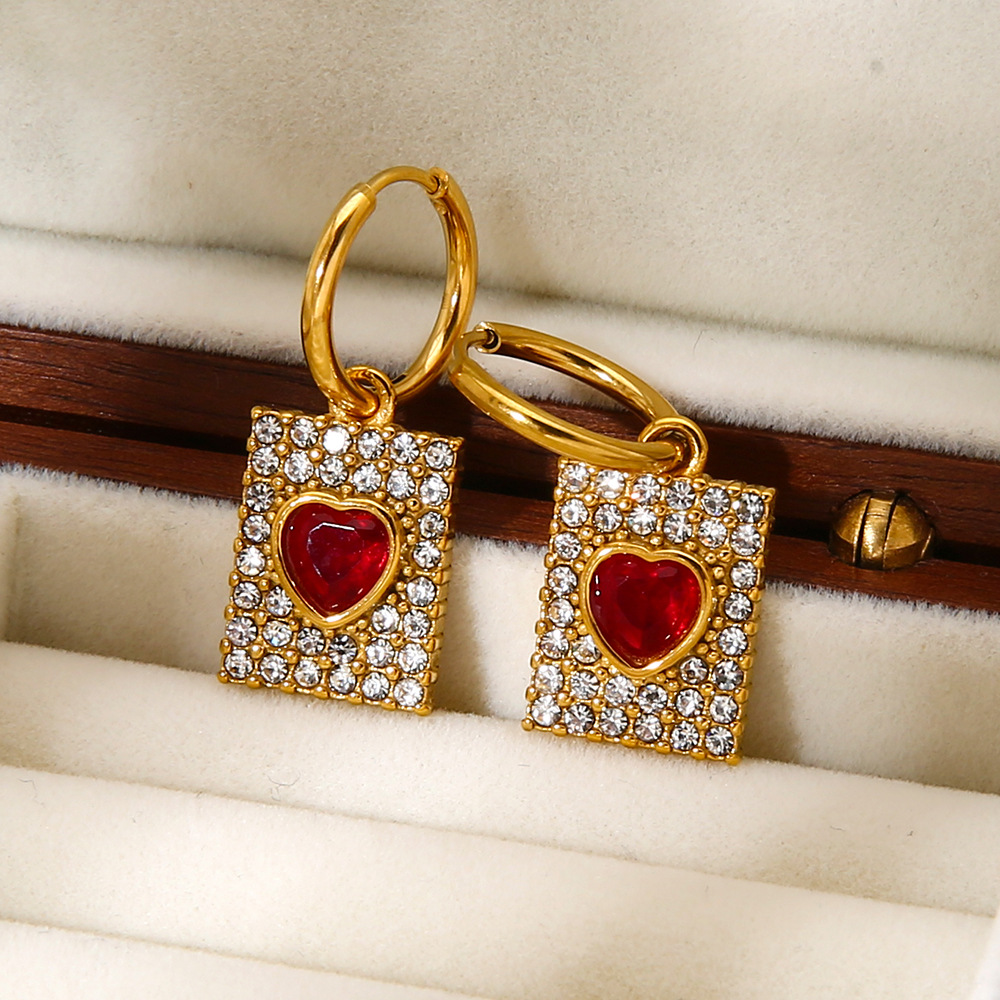 1 Paar elegante Creolen mit Herz-Rechteck-Edelstahl-Zirkon für Damen h5Bild2