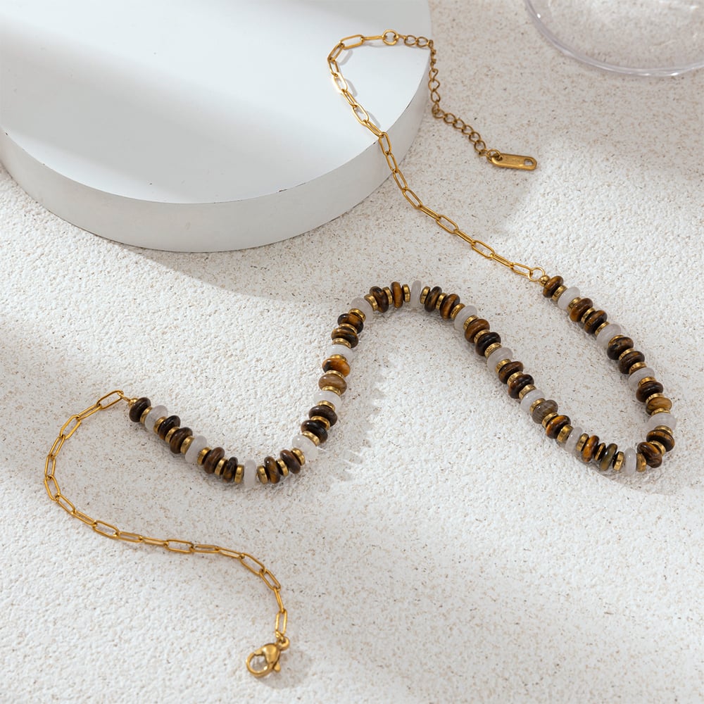 Halsketten-Set aus Natursteinperlen und Edelstahl Bild4