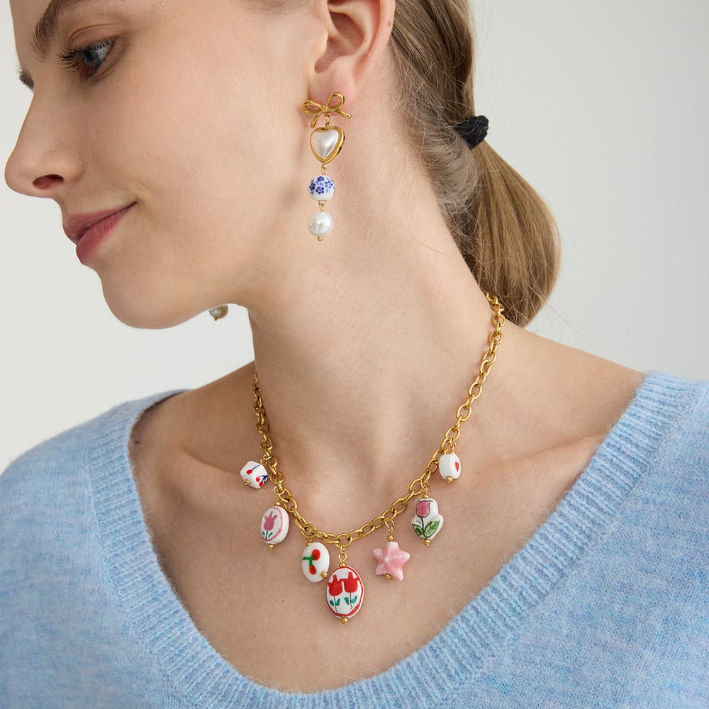 1 Pair Classic Heart Stainless Steel Gold Color Women's Drop Earrings Picture5