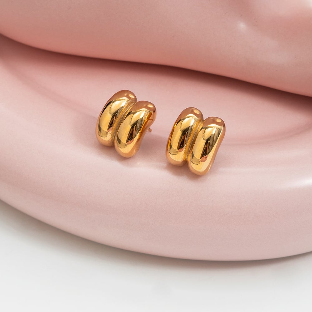 1 Pair Minimalist Solid Color Stainless Steel Gold Color Women's Stud Earrings Picture3