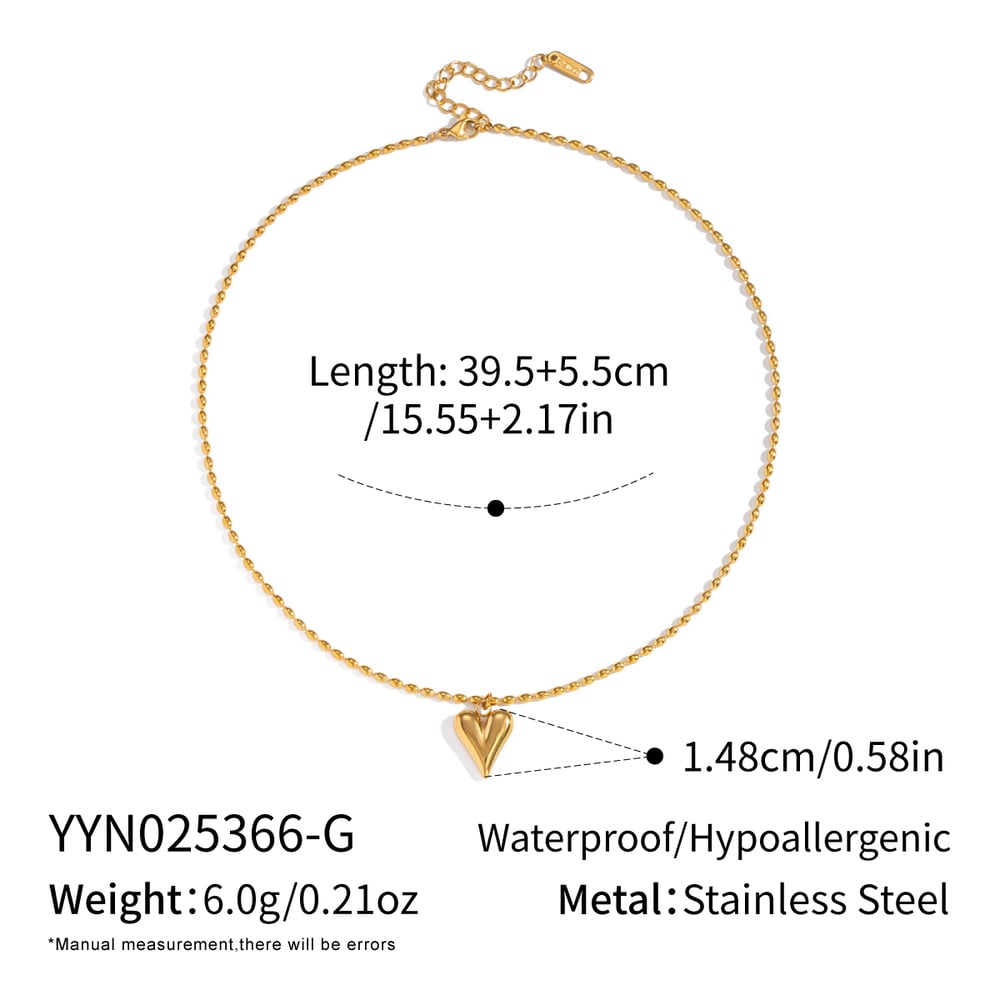 1 Piece Heart Stainless Steel Gold Color Pendant Necklace 
