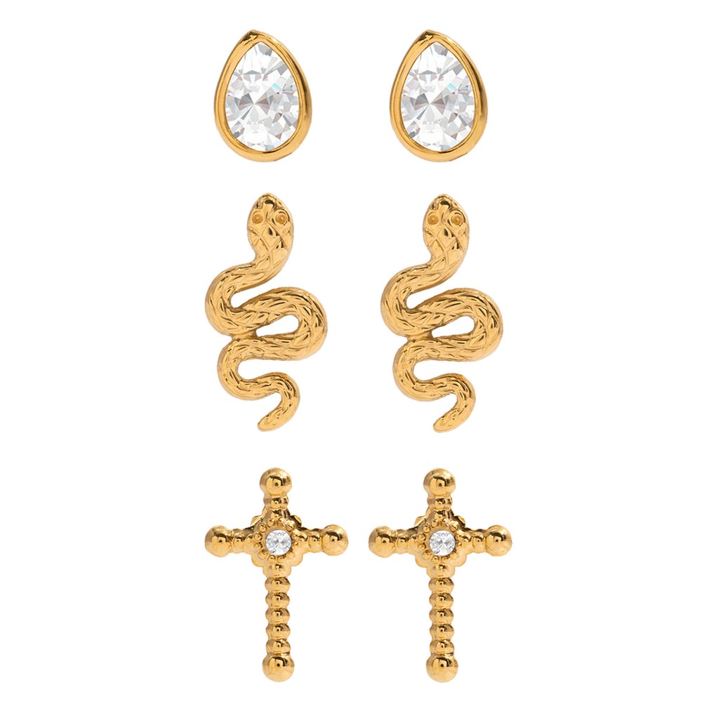 1 Set Luxurious Series Snake Stainless Steel Gold Color Women's Earring Sets