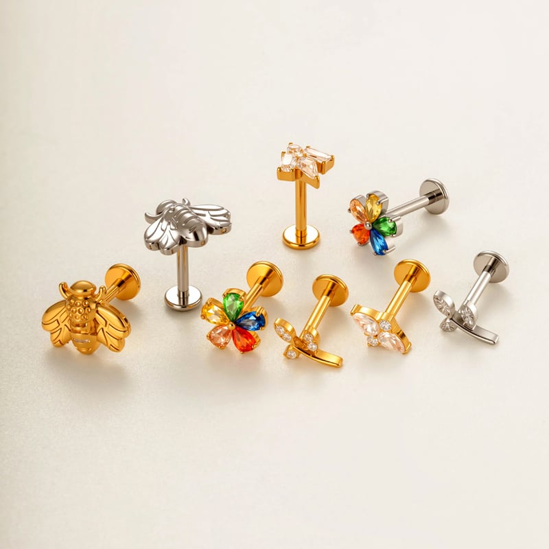 1 Piece Flower Titanium Alloy Gold Color Zircon Women's Piercing Earrings Picture4