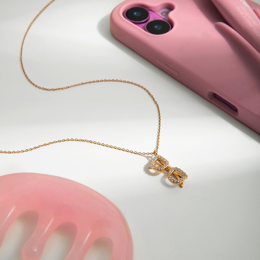 1 Piece Modern Glasses Shape Stainless Steel Gold Color Zircon Women's Pendant Necklaces h5Picture5