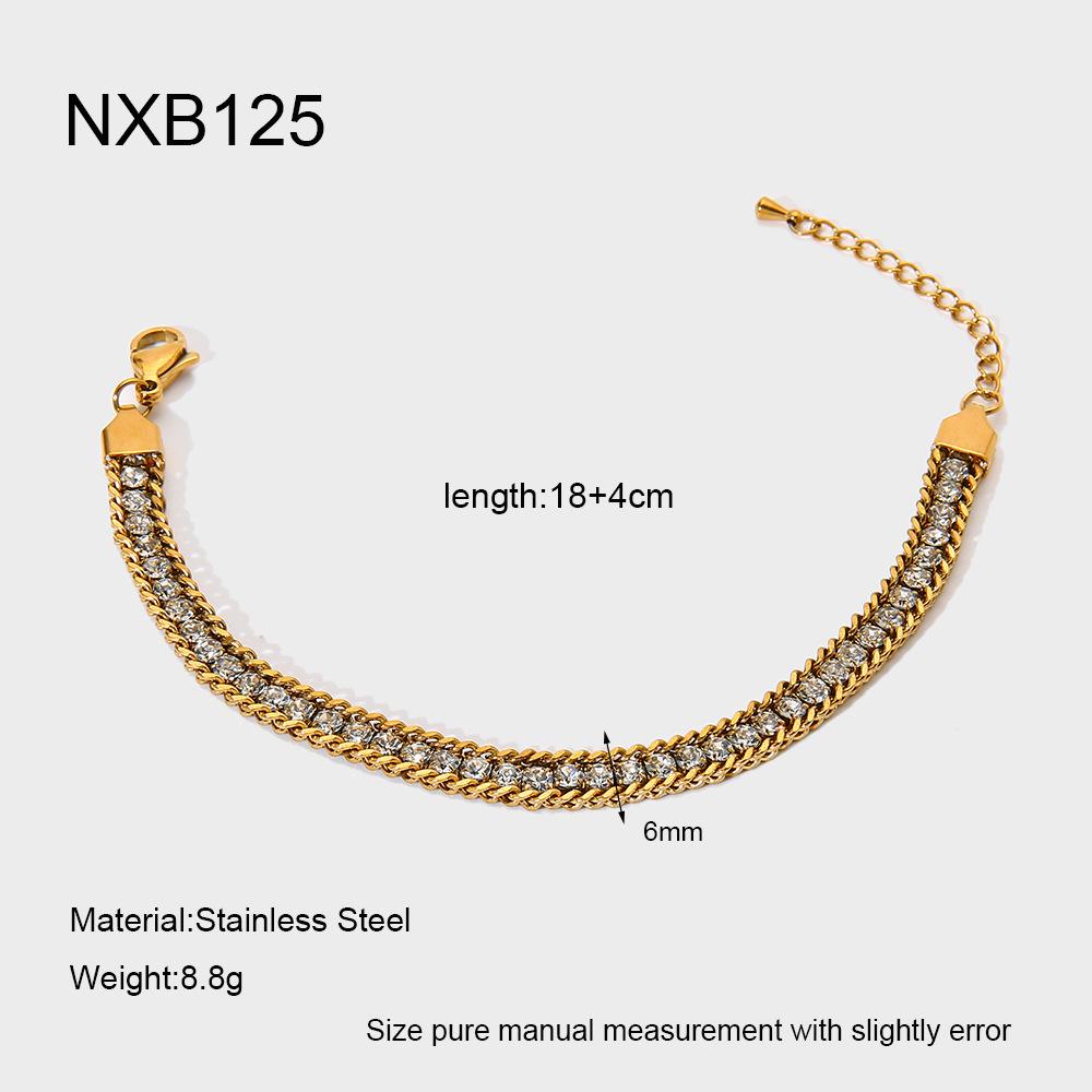 1 Piece Luxurious  Classic Chain Stainless Steel  Zircon Women's Chain Bracelets