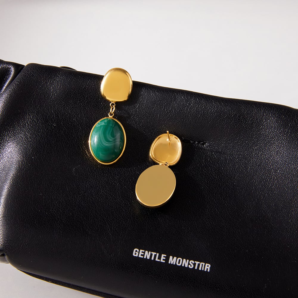 1 Pair Retro Green Circle Stainless Steel Gold Color Acrylic Women's Drop Earrings Picture5