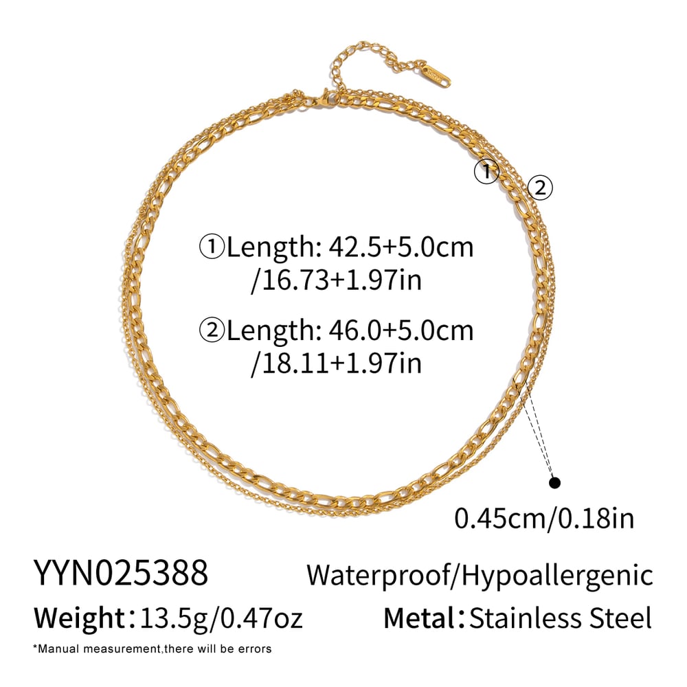 Collier à plusieurs rangs en acier inoxydable doré (1 pièce)