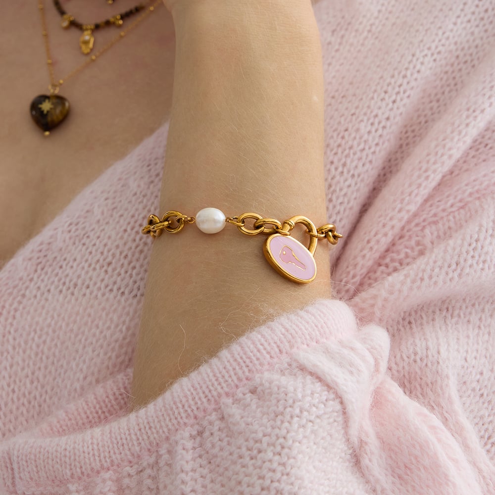 1 Piece Cute Key Stainless Steel Gold Color Women's Charm Bracelets Picture4