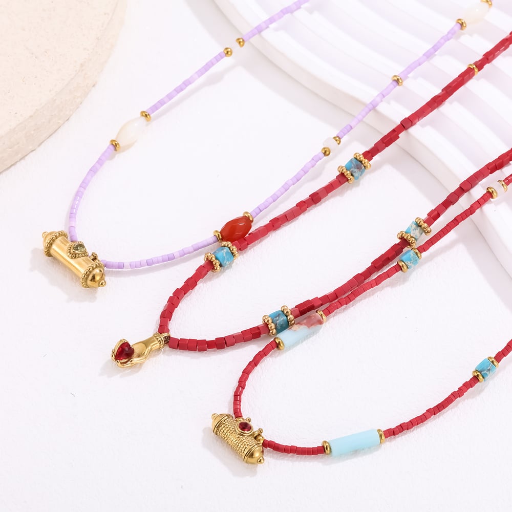 Collar de cuentas vintage para mujer con piedras naturales de colores variados (1 pieza) h5Imagen2