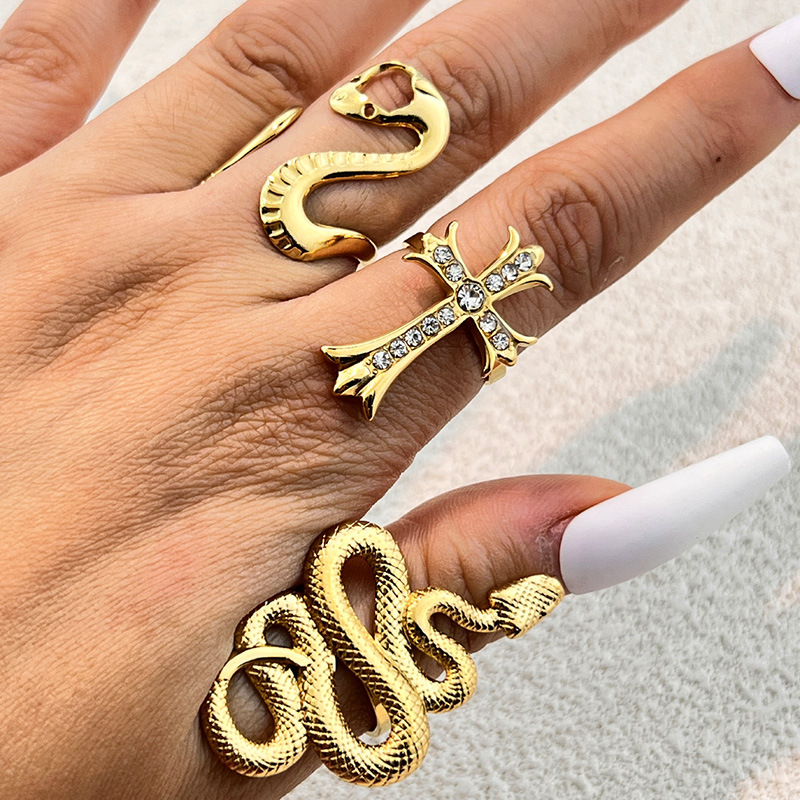 1 Parça Paslanmaz Çelik Yılan Şeklinde Altın Renkli Gösterişli Yüzük Resim3