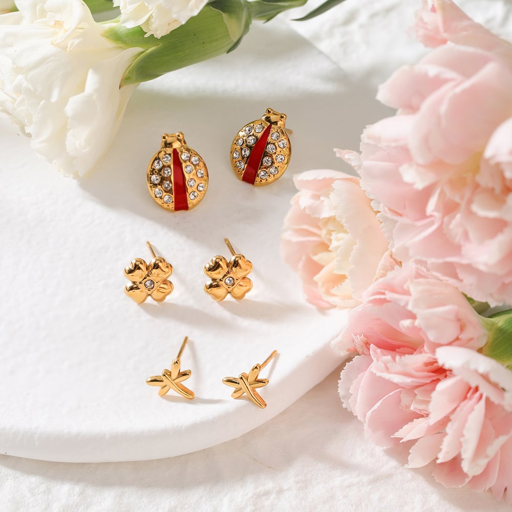 1 Set Classic Beetle Stainless Steel Gold Color Women's Earring Sets h5Picture4
