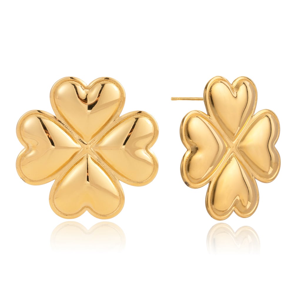 1 Pair Gorgeous Clover Stainless Steel Gold Color Women's Stud Earrings
