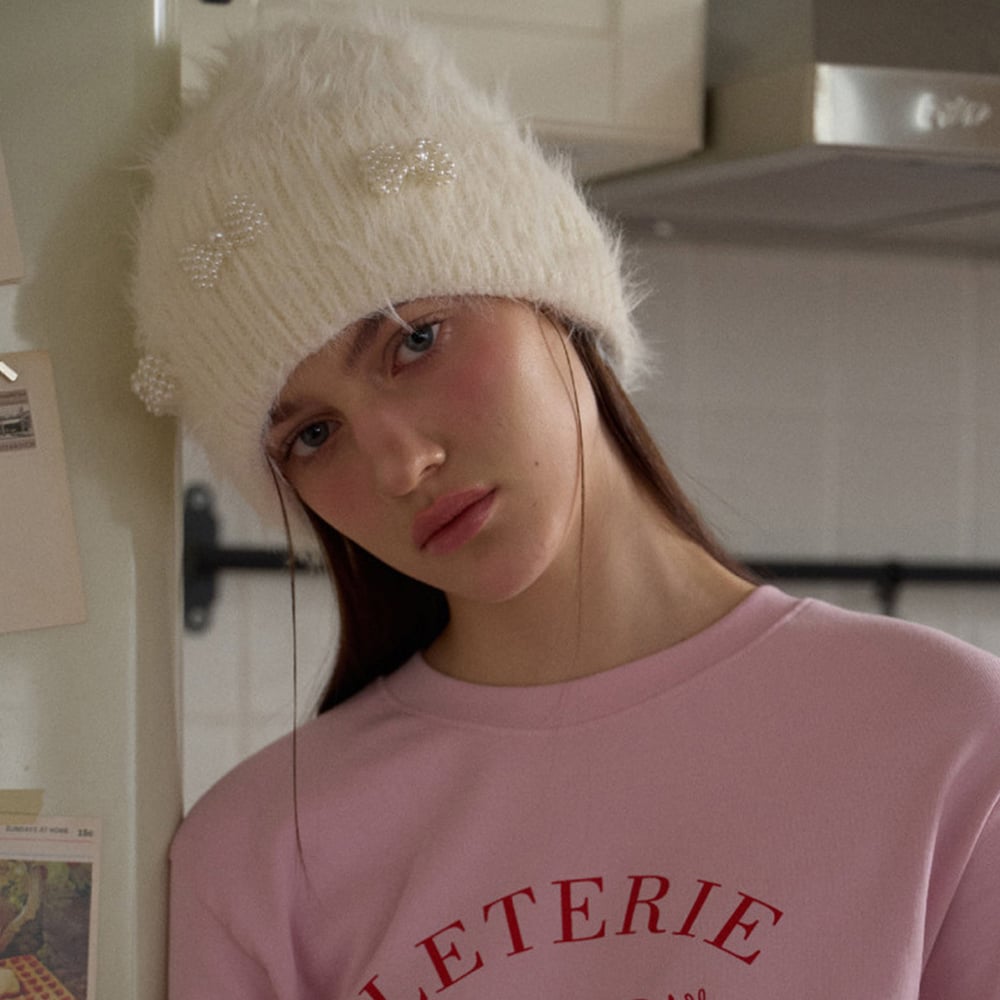 1 Piece Sweet Bow Knot Nylon Plush Knitted Hat Picture3